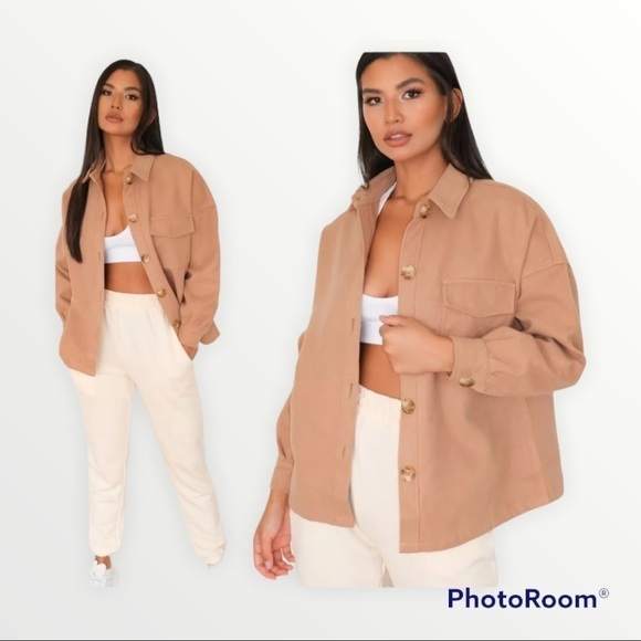 AVEC LES FILLES Tan Shacket Shirt Jacket - Picture 1 of 6